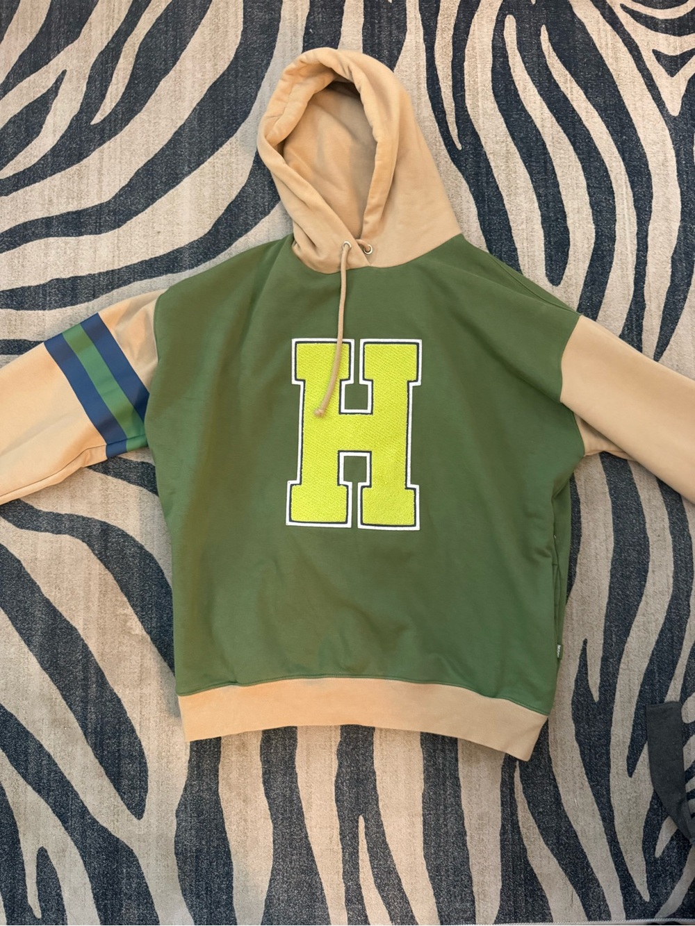 Green & Tan Hoodie with Neon Yellow 'H'